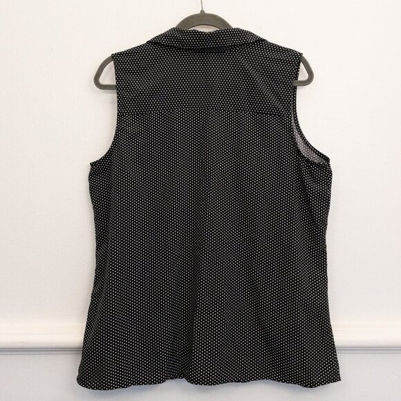 My Collection Black White Polka Dot Sleeveless Blouse XL | Button Front Stretch - Picture 2 of 4
